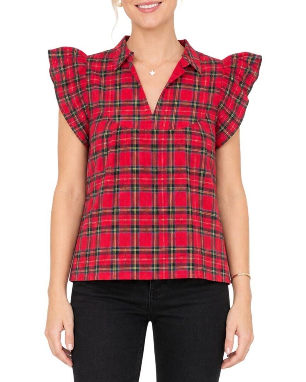 Sail To Sable Red Ruffle Sleeve Top