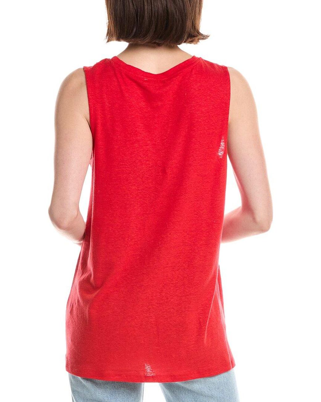 Lemon Grass Red Beaded Neckline Linen-Blend Tank Top