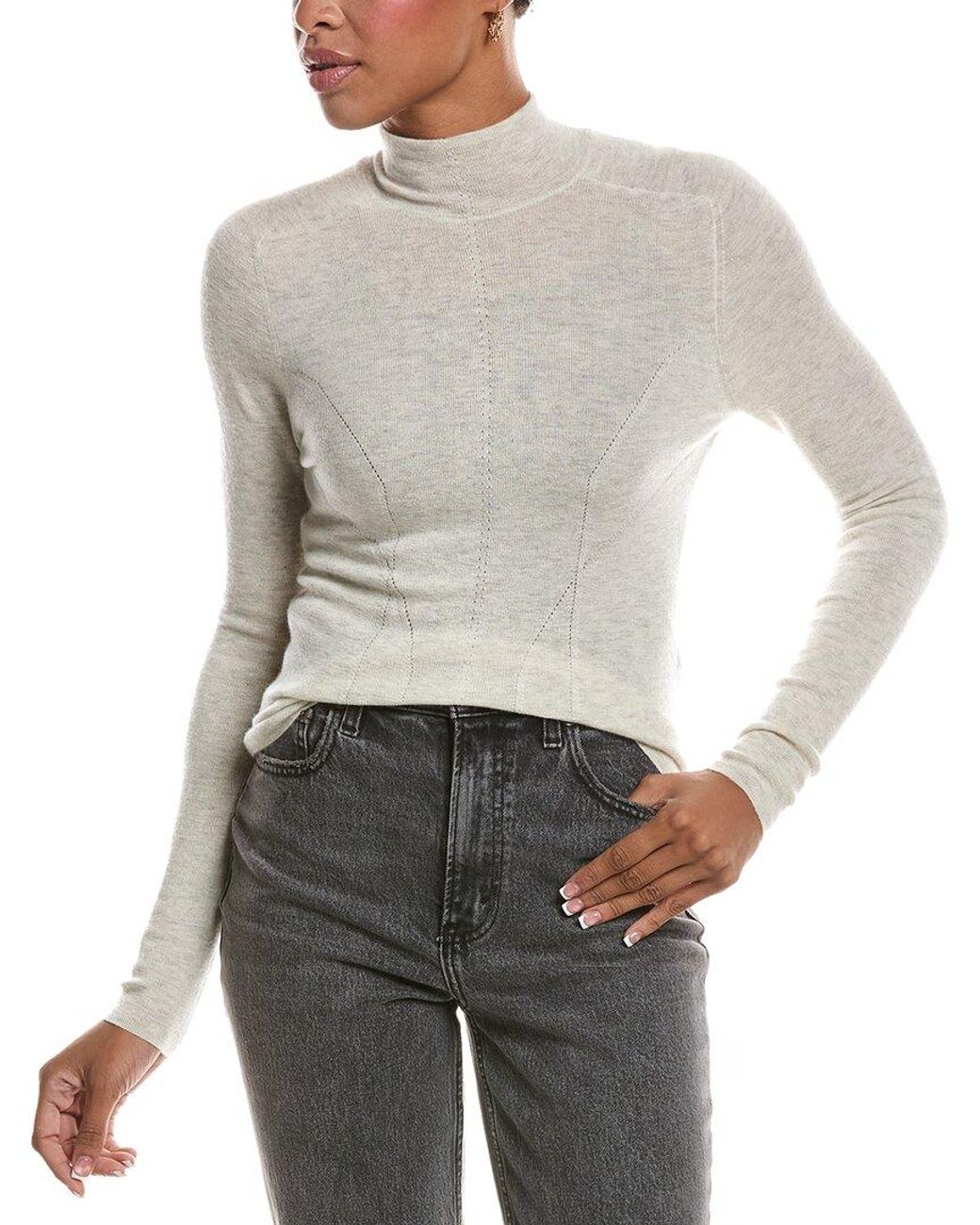 Autumn Cashmere Gray Fitted Fully Fashioned Mock Neck 100% Cashmere Sweater