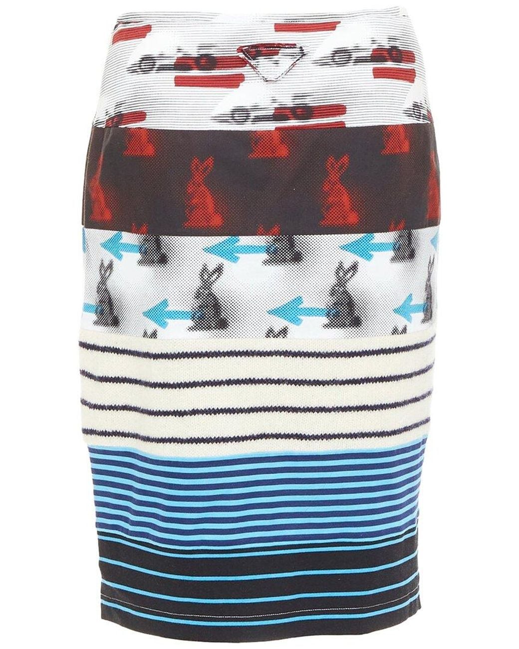 Prada Blue 2015 Knit Patchwork Skirt, Size It (Authentic Pre-Loved)