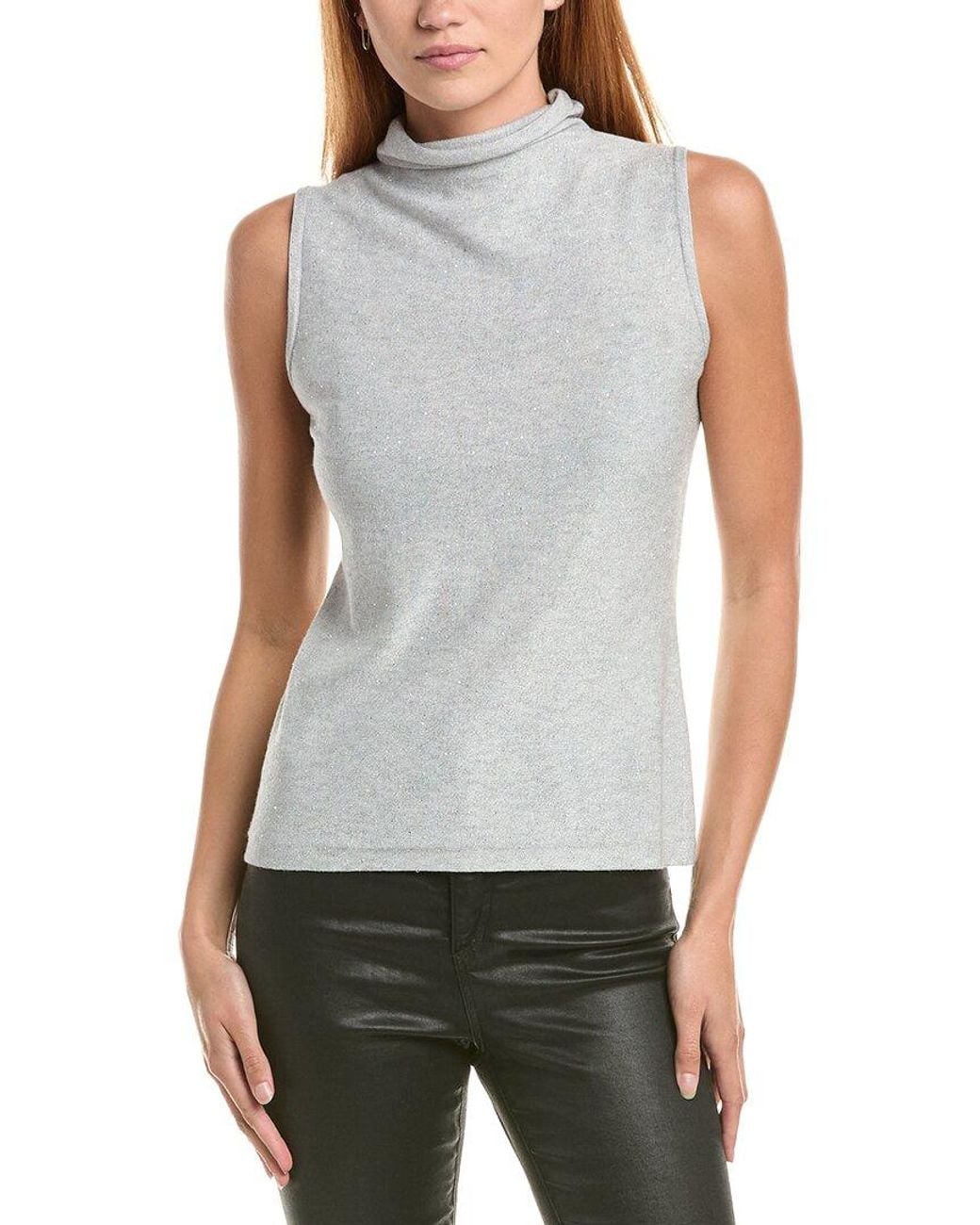 Forte Blue Sequin Sleeveless Funnel Neck Cashmere-Blend Sweater