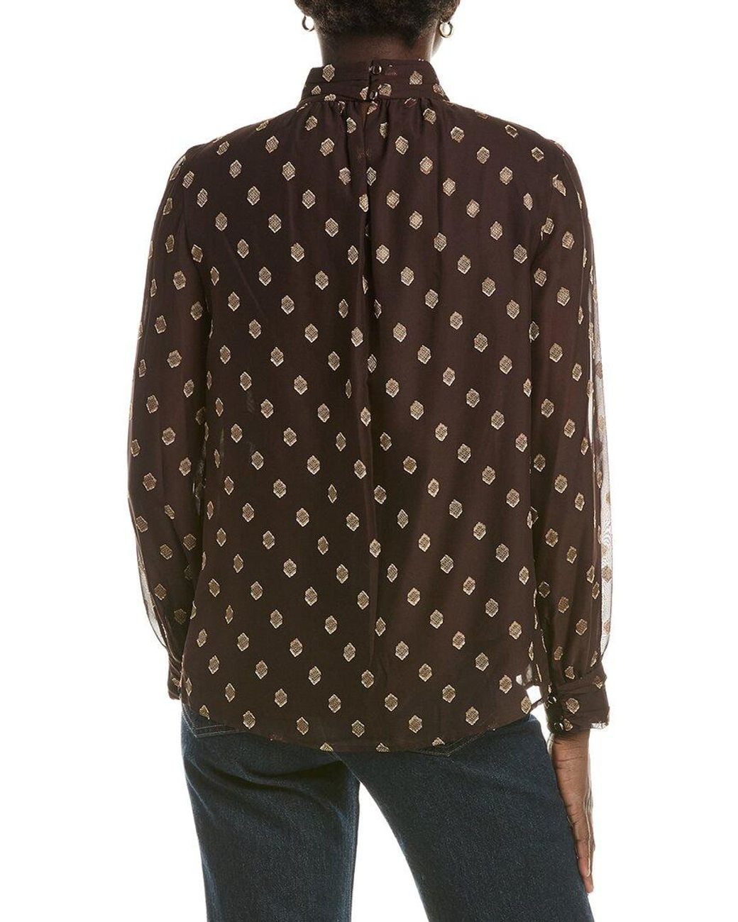 Anne Klein Black Shirred Collar Keyhole Blouse