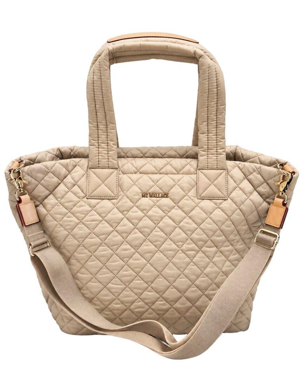 MZ Wallace Natural Medium Metro Nylon & Leather Tote Deluxe