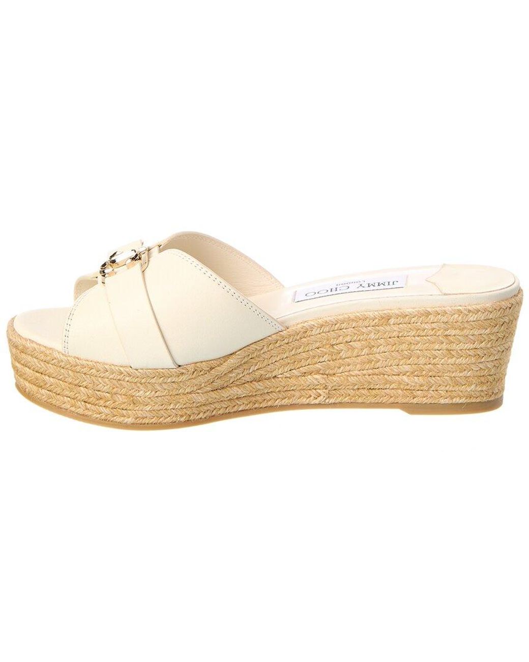 Jimmy Choo White Leda 50 Leather Wedge Sandal