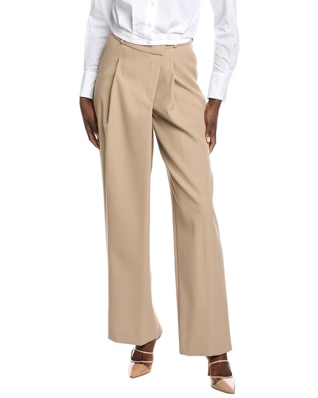 Jonathan Simkhai Natural Tayler Overlap Wide Leg Wool-Blend Trouser
