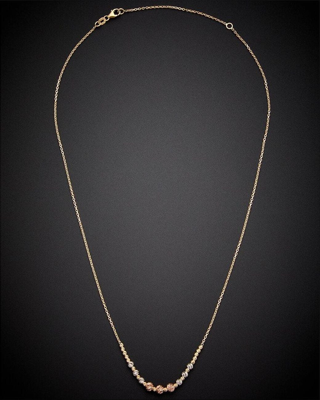 Italian Gold Black 14k Italian Tricolor Gold Graduated Bead Necklace