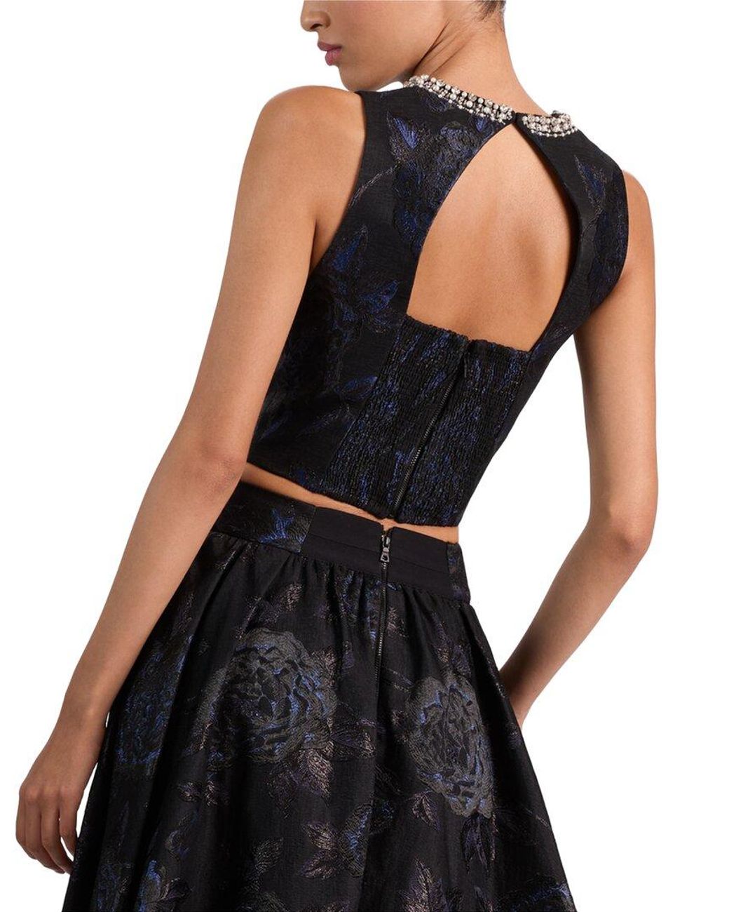 Alice + Olivia Black Cherra Embellished Structured Crop Top