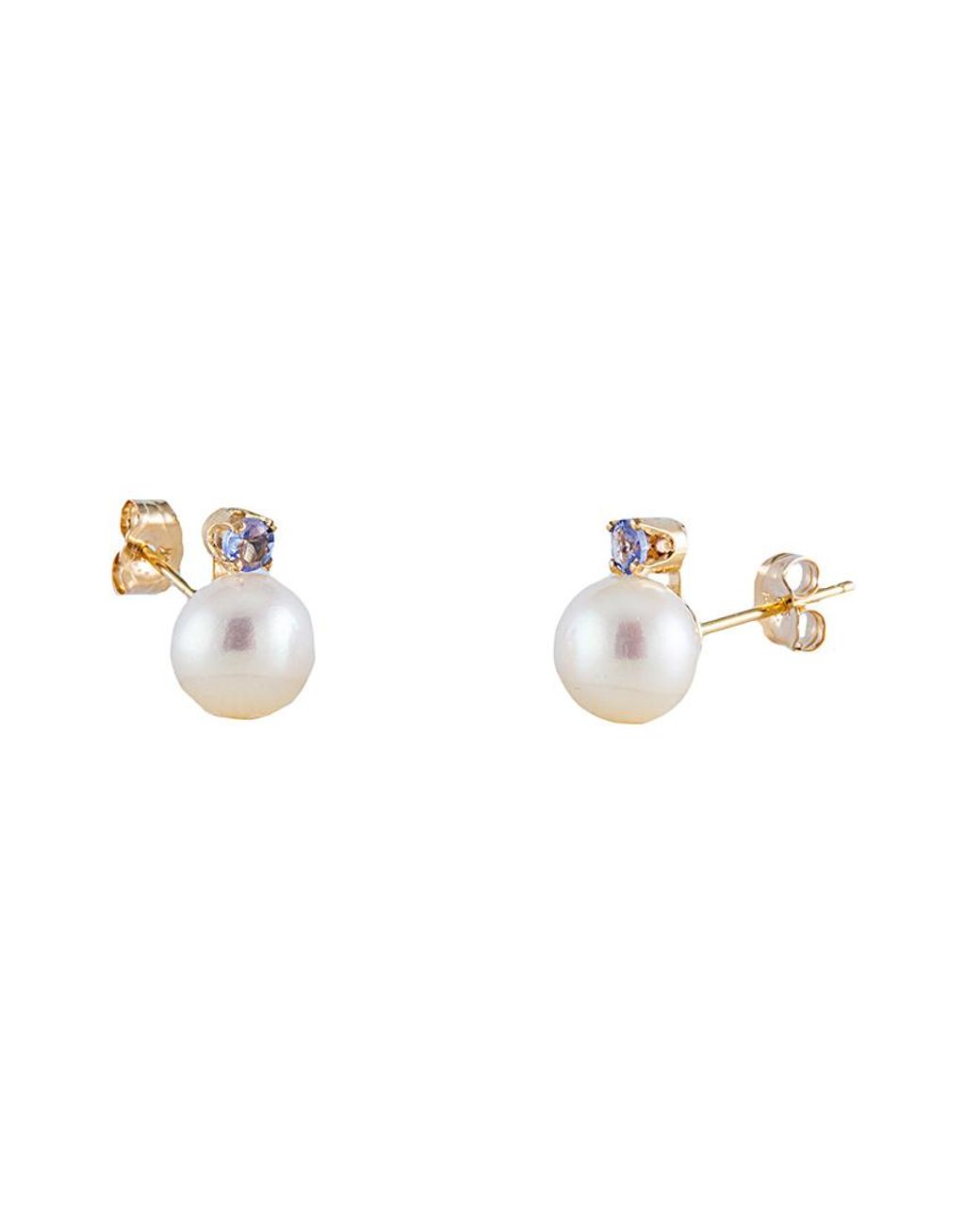 Splendid Metallic 14k 0.10 Ct. Tw. Tanzanite & 7-7.5mm Freshwater Pearl Drop Earrings