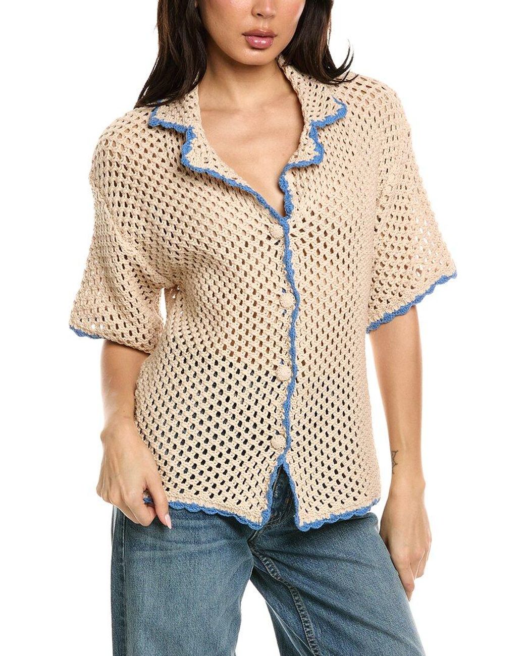 LUXE ALWAYS Natural Open Knit Shirt