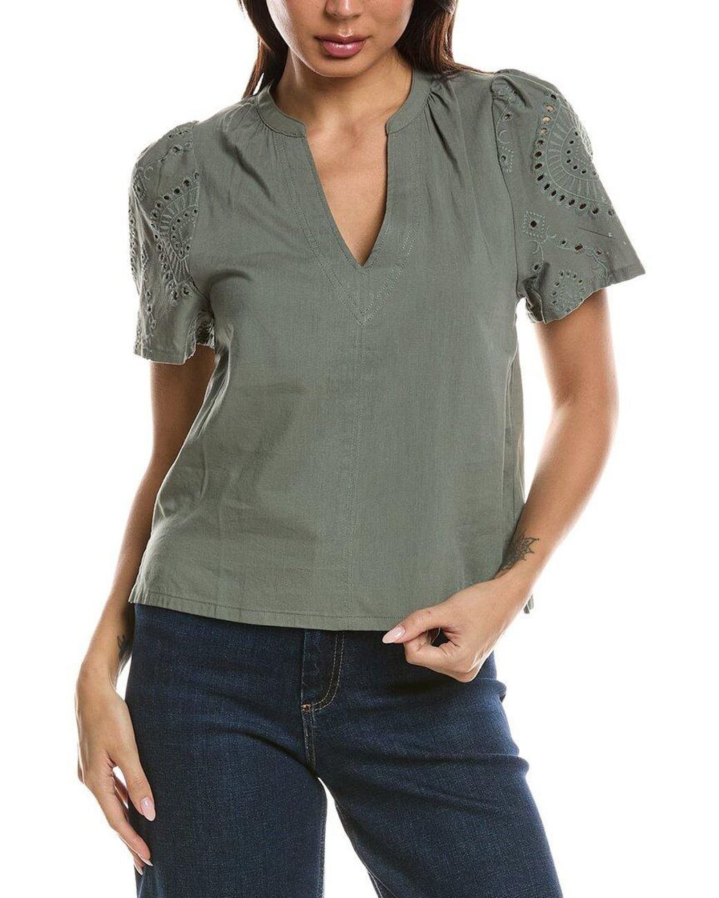 Splendid Gray Eyelet Top