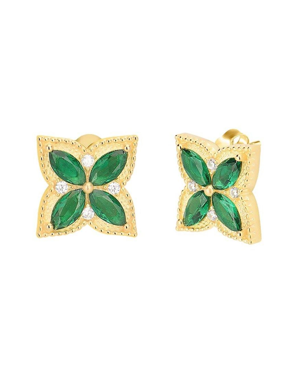 Gabi Rielle Green Shining Moment 14k Over Silver Cz Mossy Clover Studs