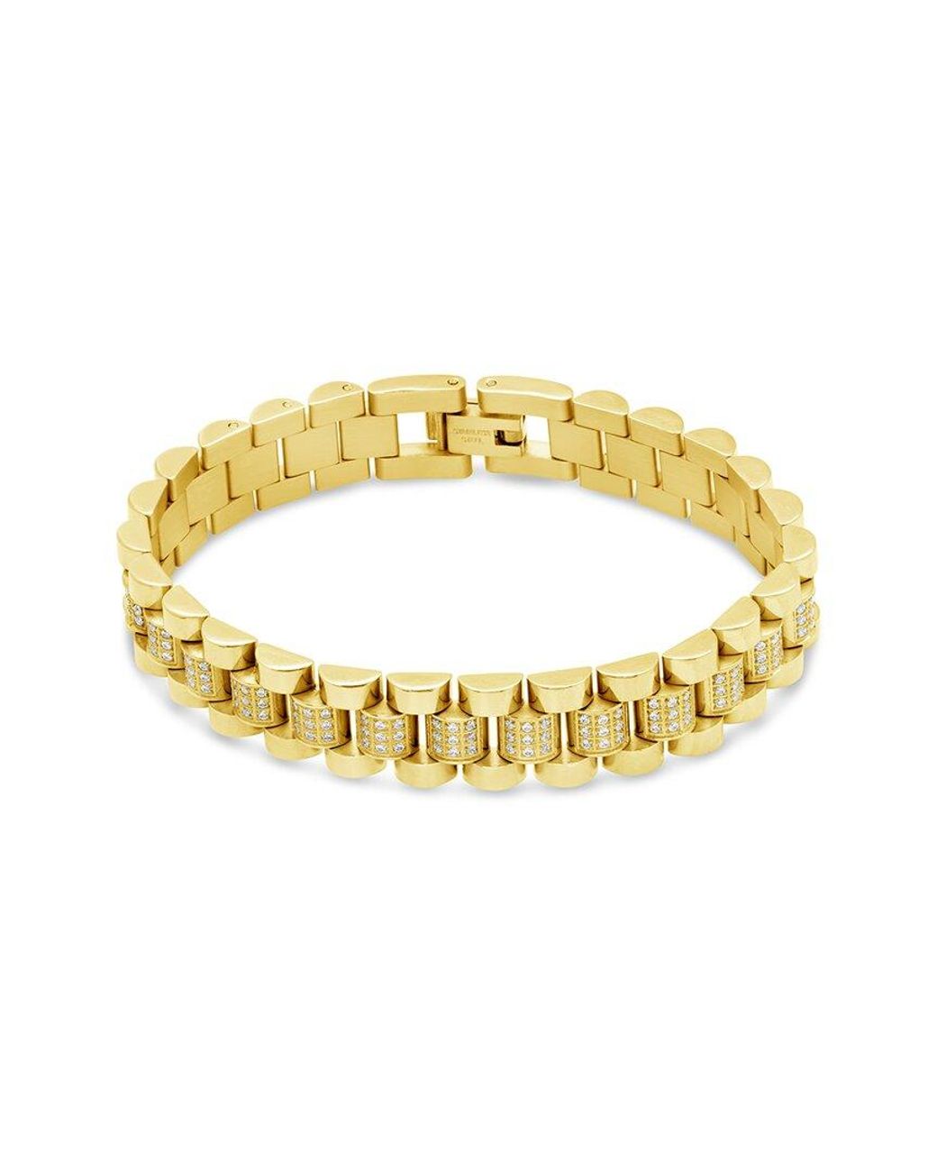 Sterling Forever Metallic 14K Plated Cz Accent Chain Watch Band
