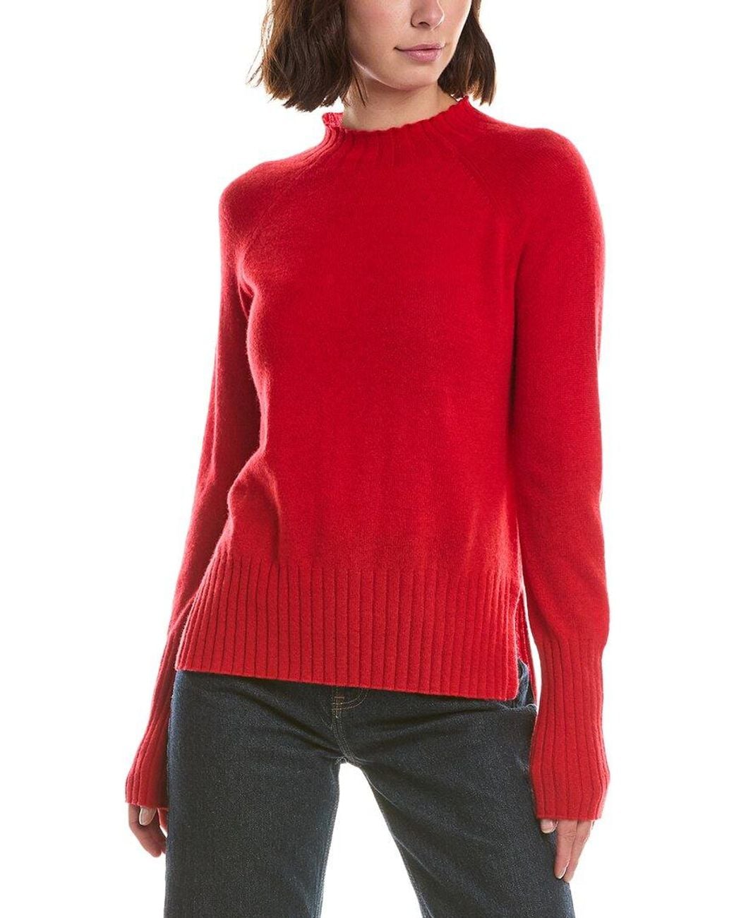Forte Red Basic Trim Low Funnel 100% Cashmere Pullover