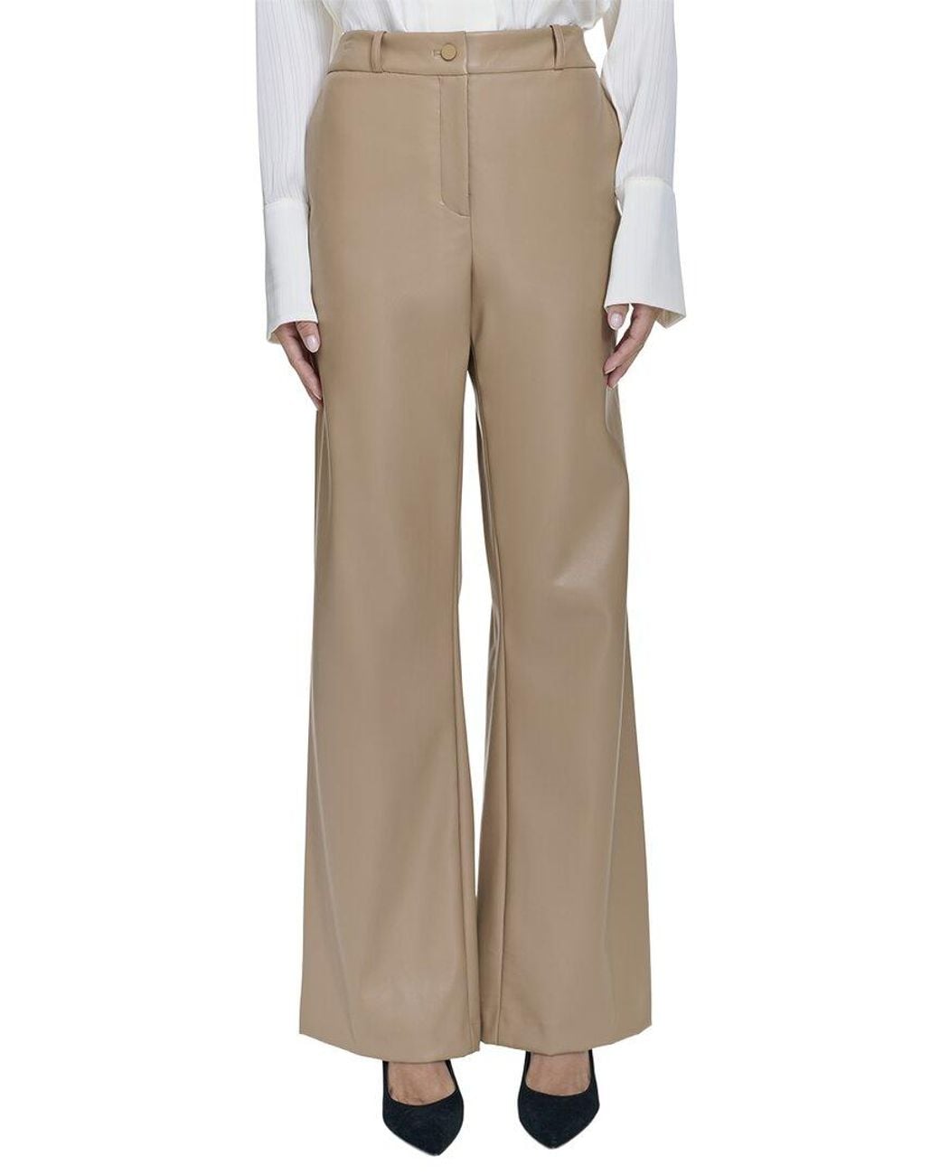 Halston Heritage Natural Vegan Leather Wide Leg Pant