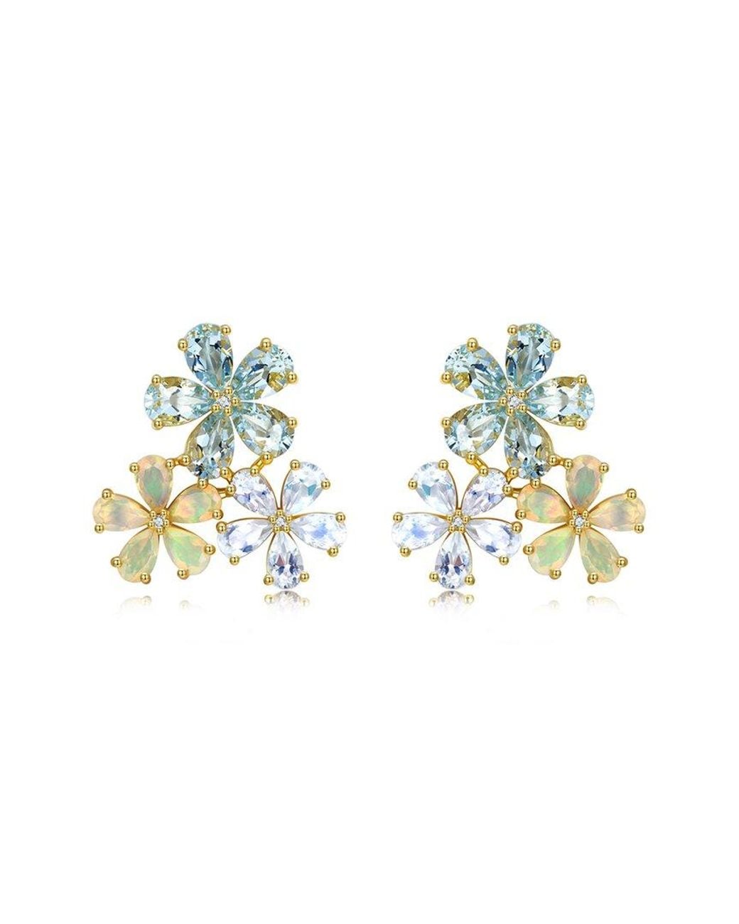 Nina Zhou Jewelry Metallic 14K 6.62 Ct. Tw. Diamond & Aquamarine Moonstone Opal Stud Earrings