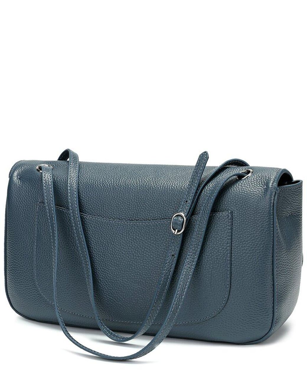 Tiffany & Fred Paris Blue Premium Pebbled Leather Turnlock Shoulder Bag