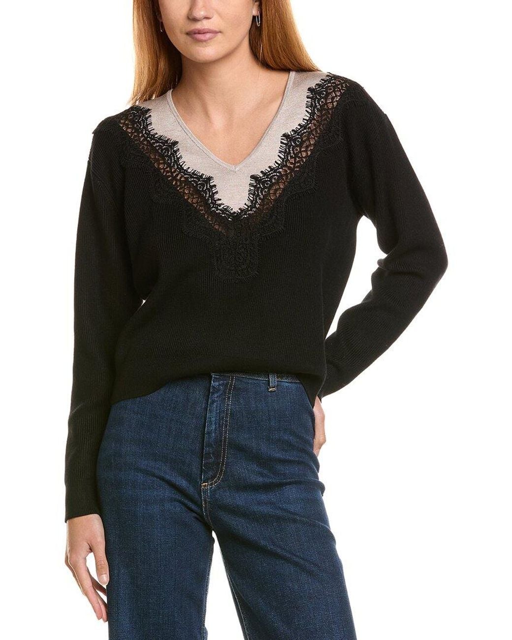 Laundry by Shelli Segal Black Lace Trim Sweater