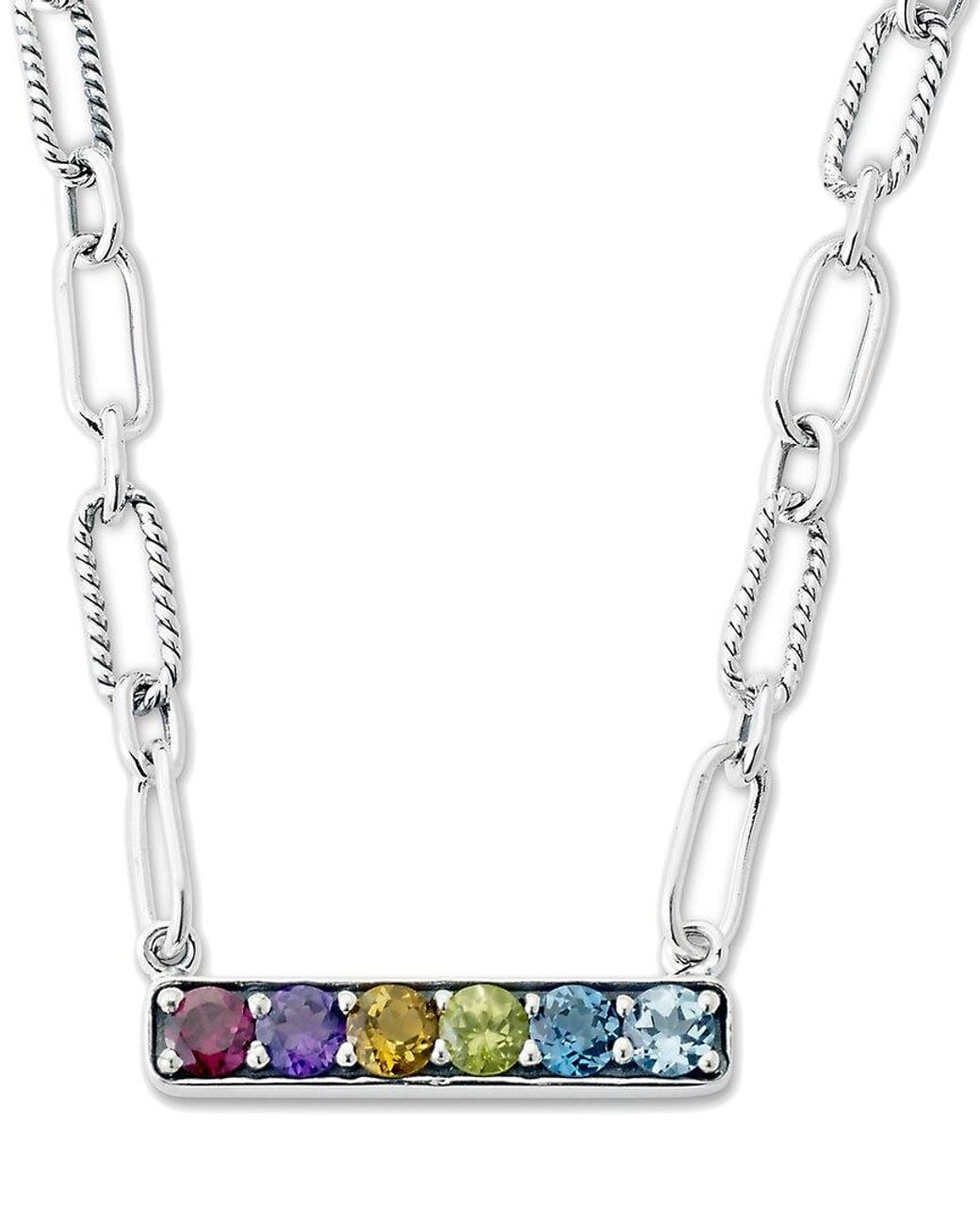 Samuel B. Blue Silver 1.75 Ct. Tw. Gemstone Bar Paperclip Necklace