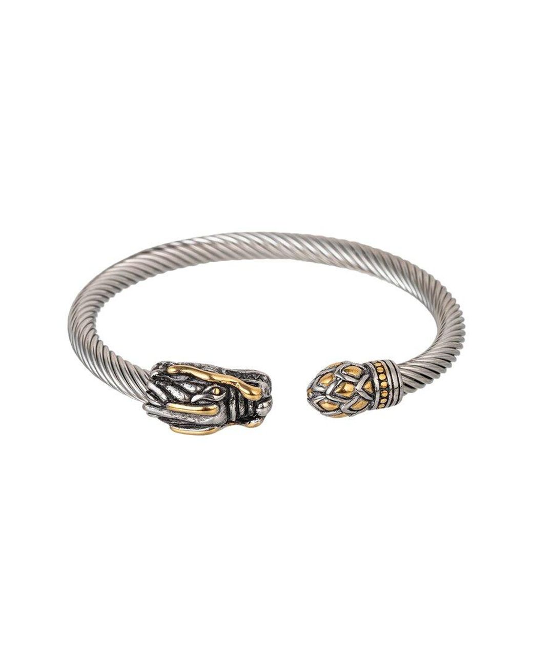Eye Candy LA White Titanium Double Dragon Head Cuff Bracelet for men