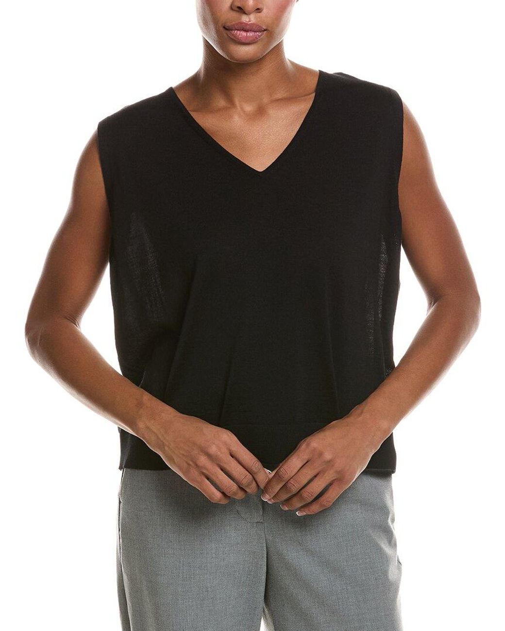 Eileen Fisher Black V-Neck Wool Vest