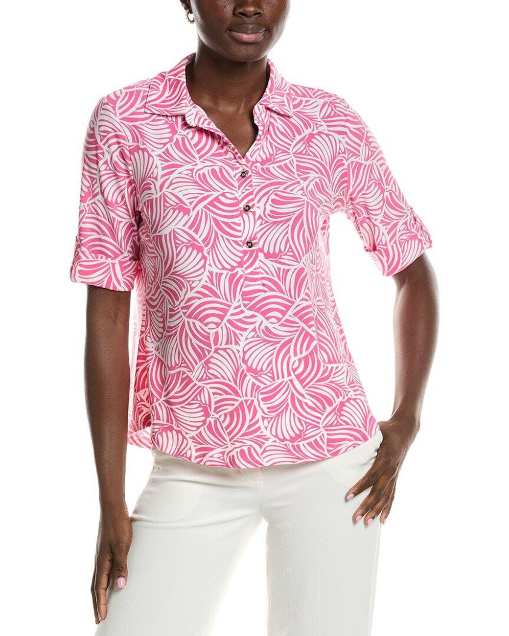 Jones New York Pink Elbow Roll Cuff Polo Shirt