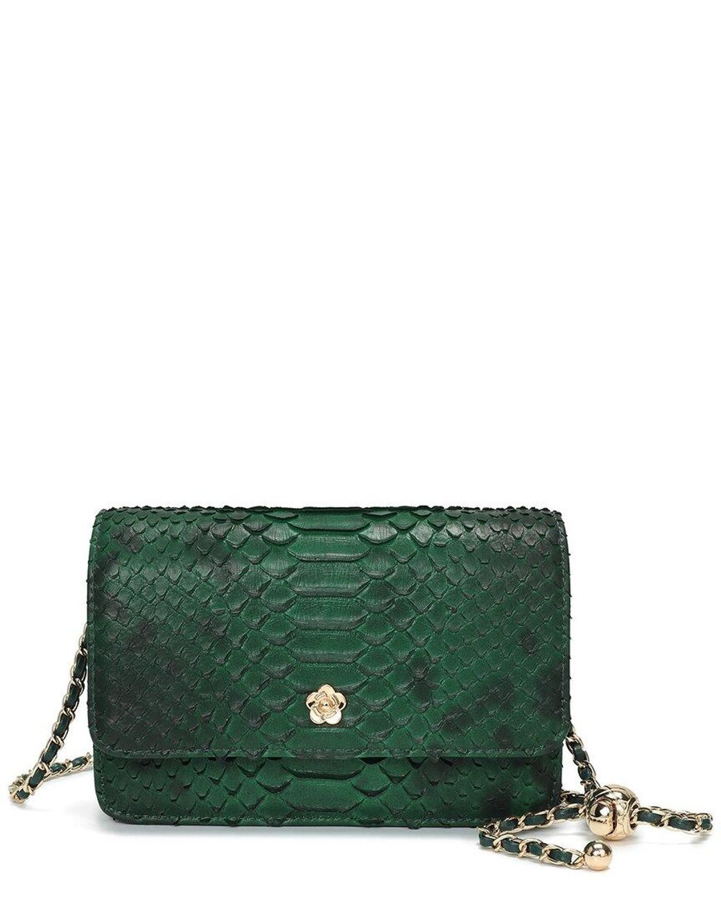 Tiffany & Fred Paris Green Python-Embossed Leather Crossbody