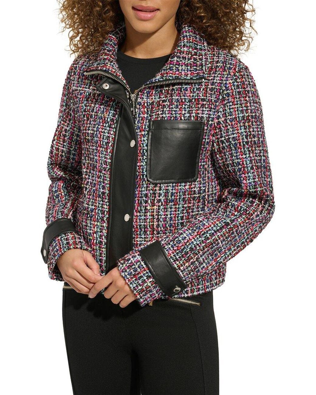 Karl Lagerfeld Black Tweed Front Zip Jacket