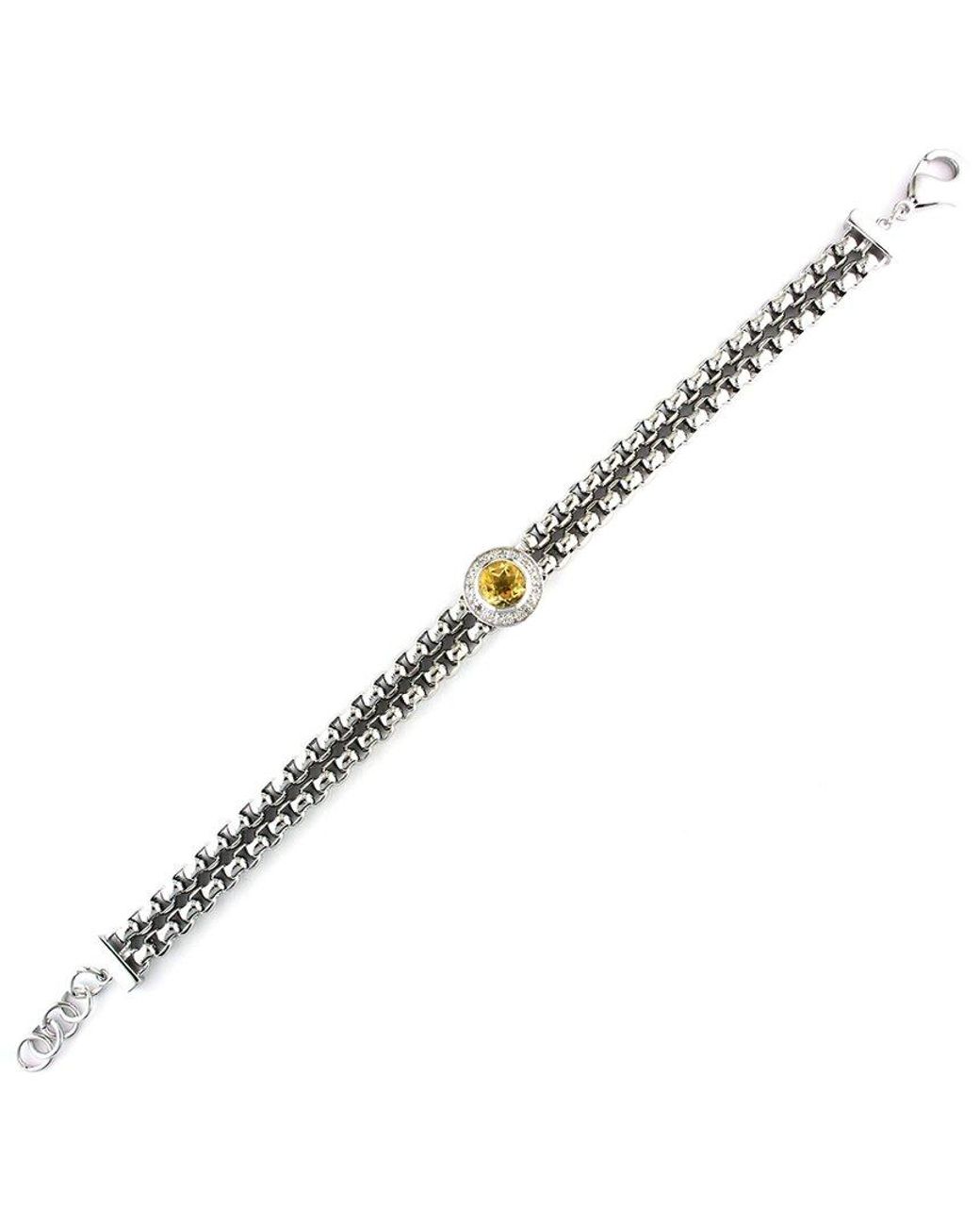 Gemstones Metallic Steel 1.21 Ct. Tw. Diamond & Citrine Charm Bracelet