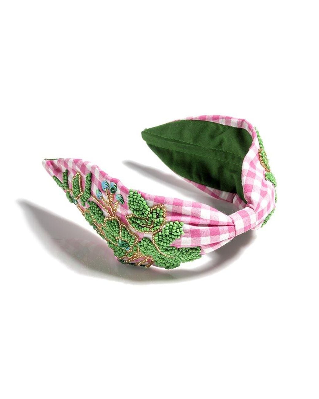 Shiraleah Green Embellished Check Wide Headband