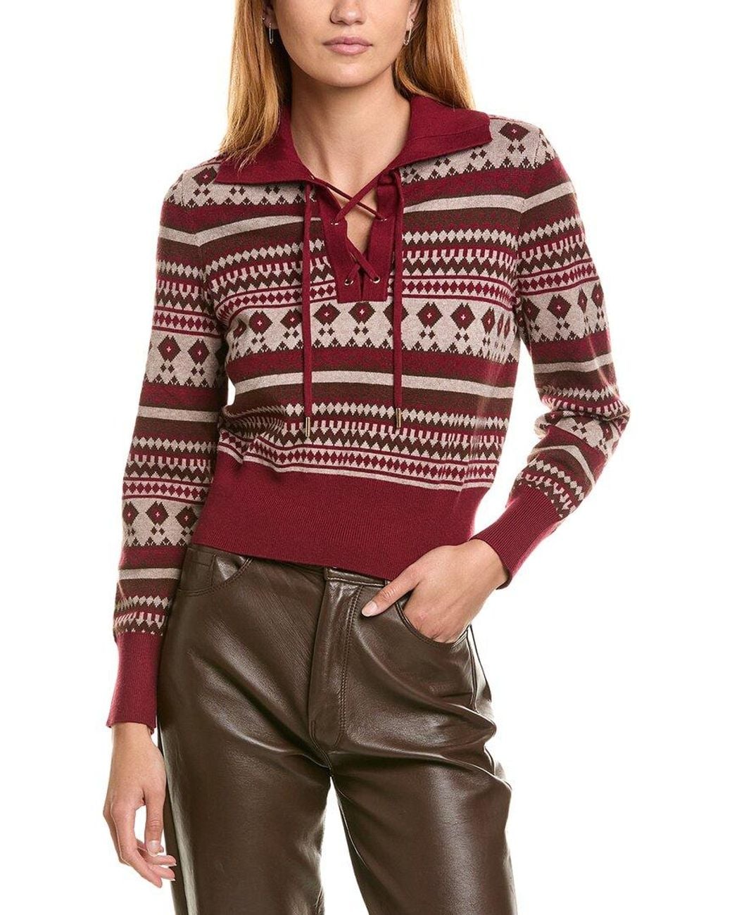 Laundry by Shelli Segal Red Lace Up Cabin Sweater
