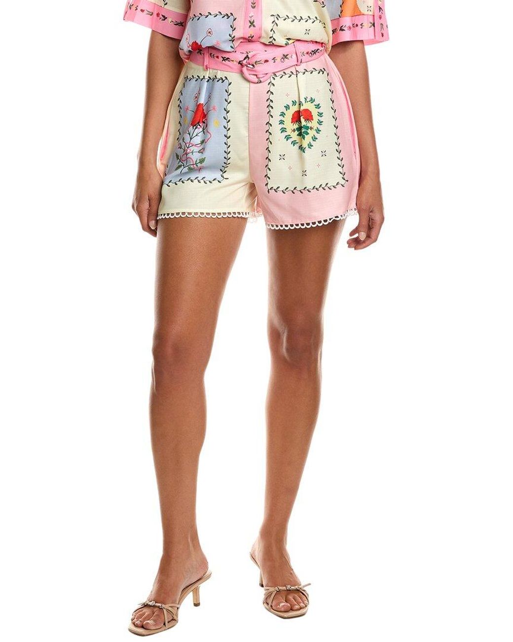 LUXE ALWAYS Red Belted Linen-Blend Short