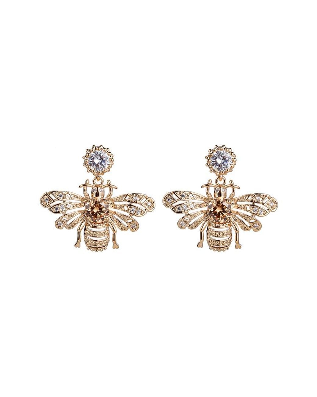 Eye Candy LA White 18k Gold Plated Cz Crystal Bee Dangle Earrings