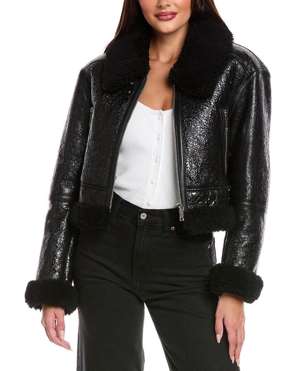 MICHAEL Michael Kors Black Cropped Shearling Jacket