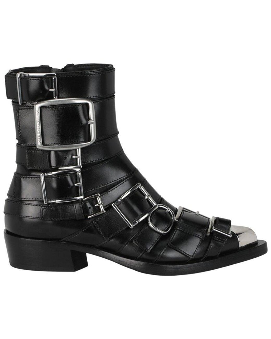 Alexander McQueen Black Strappy Punk Leather Bootie
