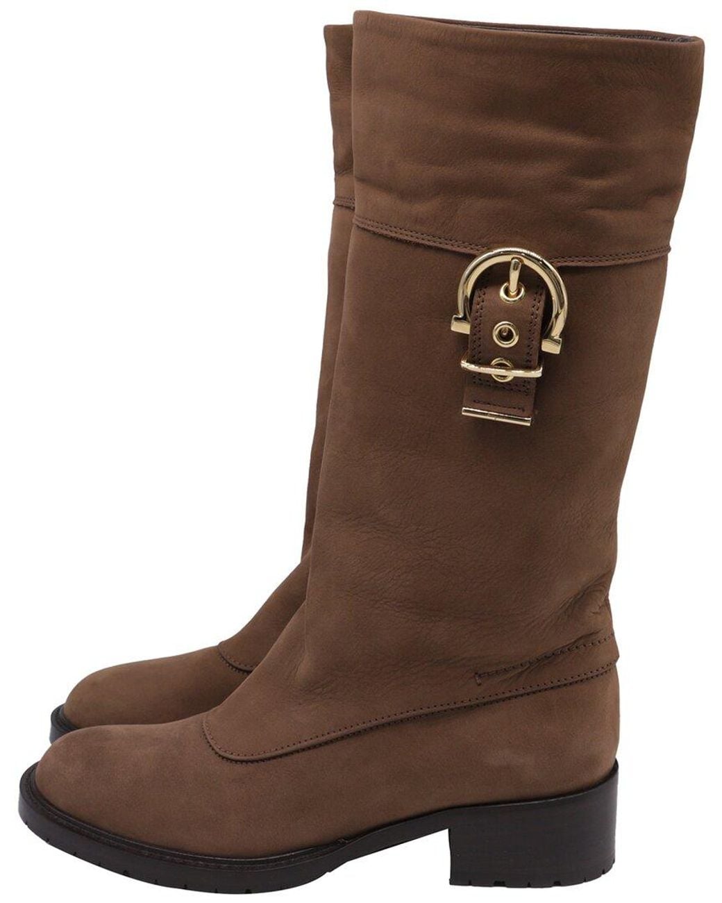 Ferragamo Brown Suede Buckle Accent Riding Boot (Authentic Pre-Loved)