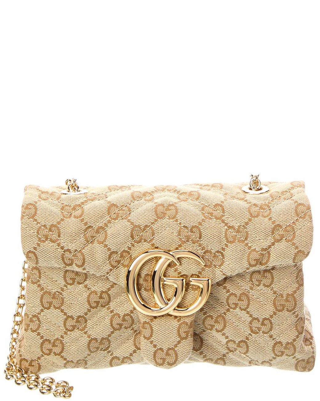 Gucci Natural Dnu Gg Marmont Mini Gg Canvas & Leather Shoulder Bag