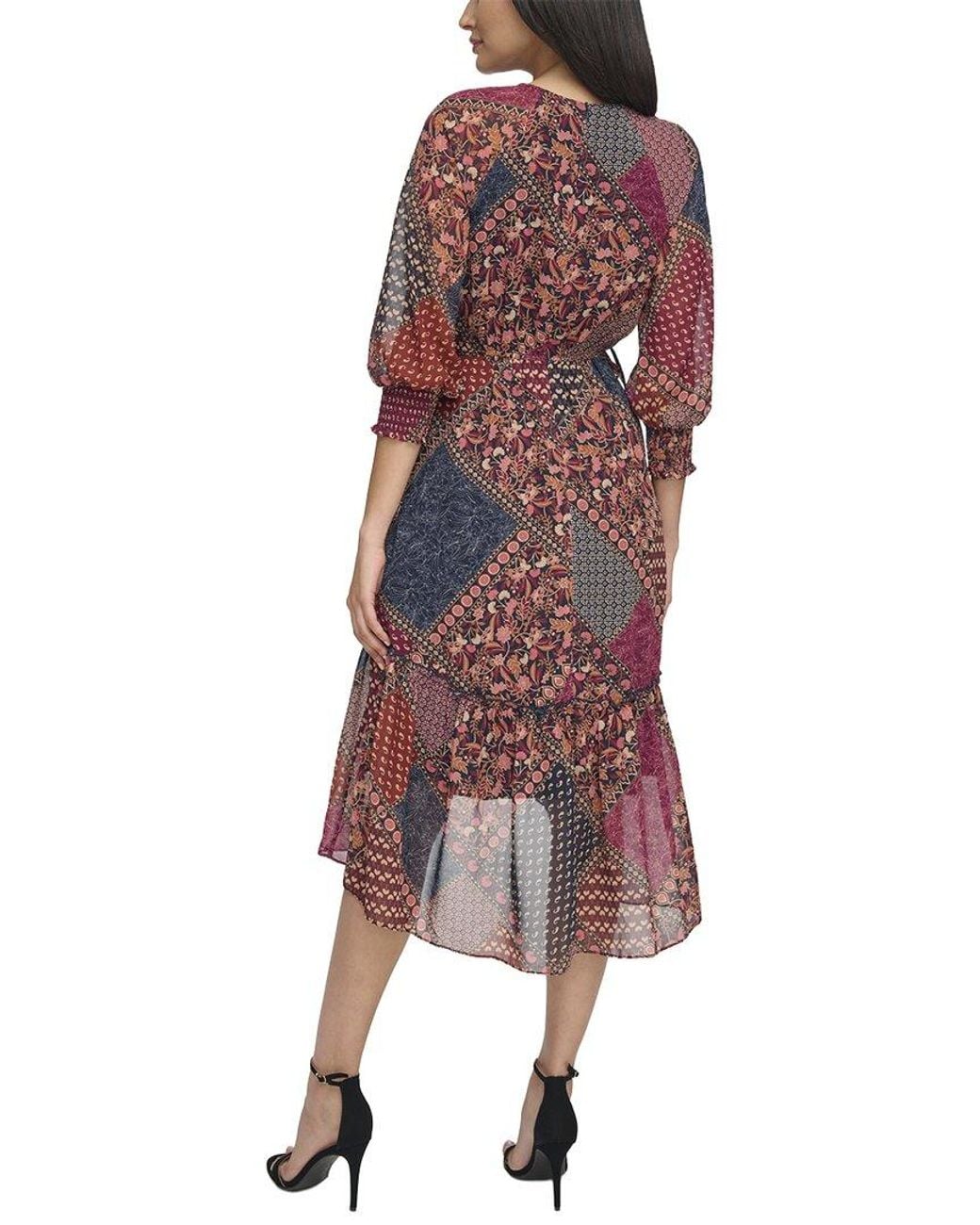 Vince Camuto Red Long Sleeve Midi Dress