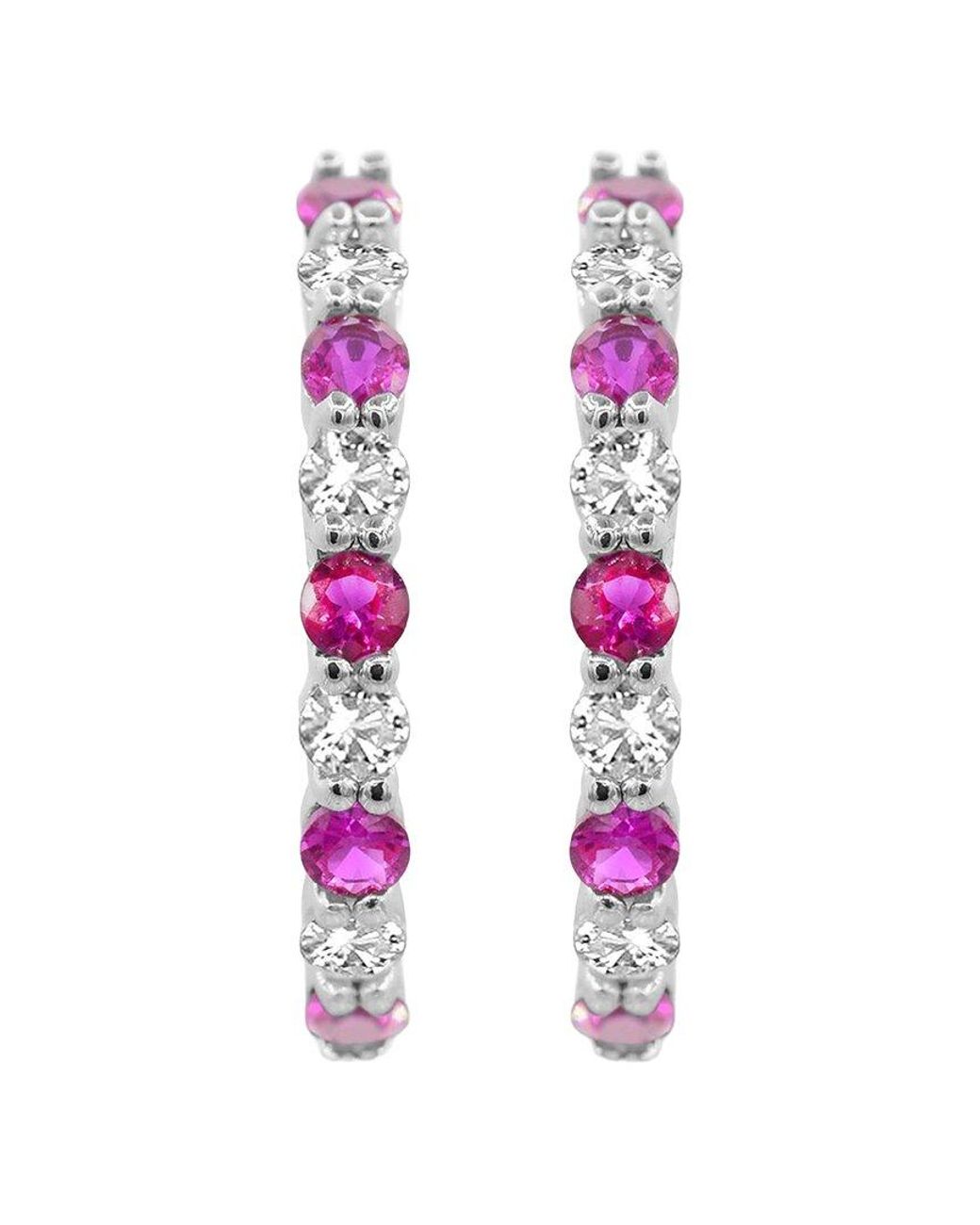 Lab Grown Gemstones White 0.60 Ct. Tw. Lab-Grown Ruby Hoop Earrings
