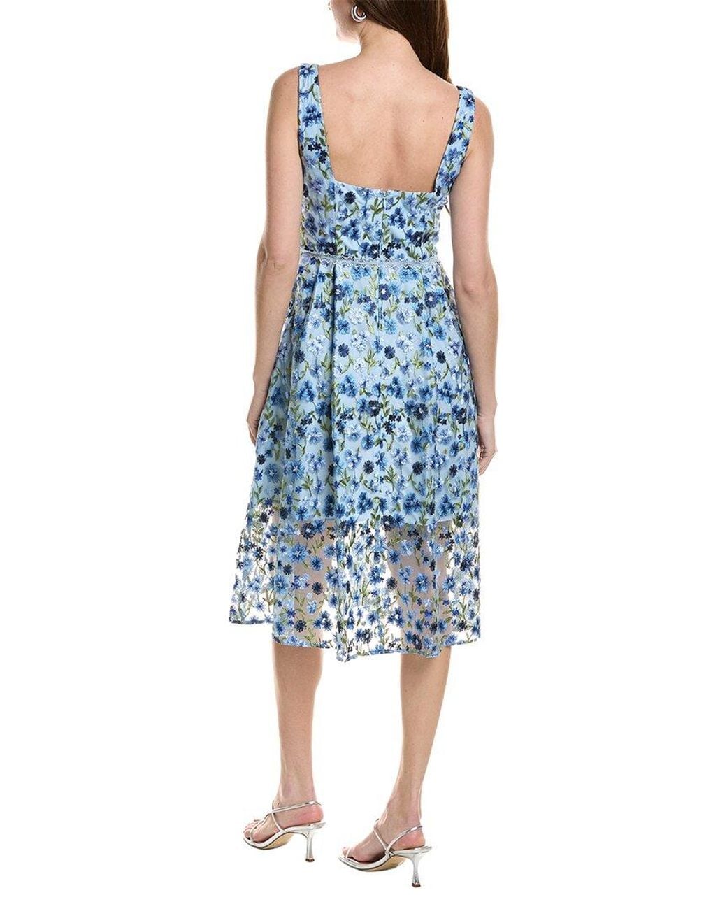 Adrianna Papell Blue Sleeveless Midi Dress