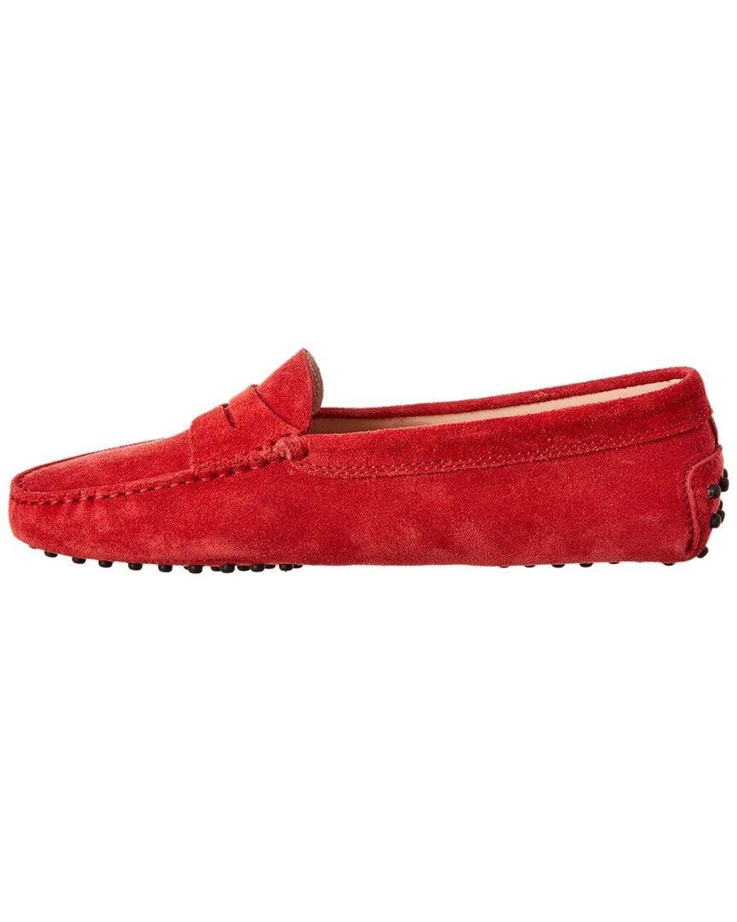 Tod's Red Gommino Suede Driving Shoe