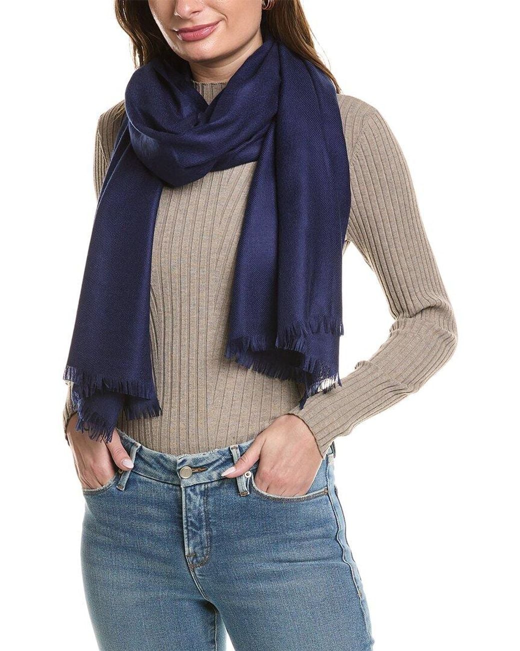 Amicale Cashmere Blue Solid Cashmere & Wool-Blend Wrap