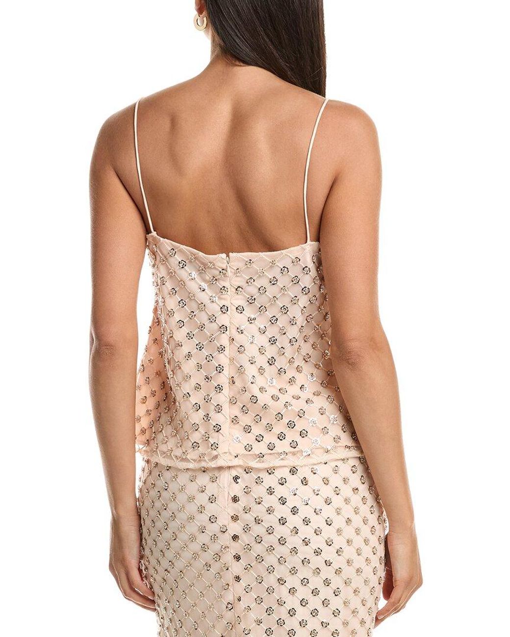 MILLY Pink Rylan Sequin Embroidered Netting Tank
