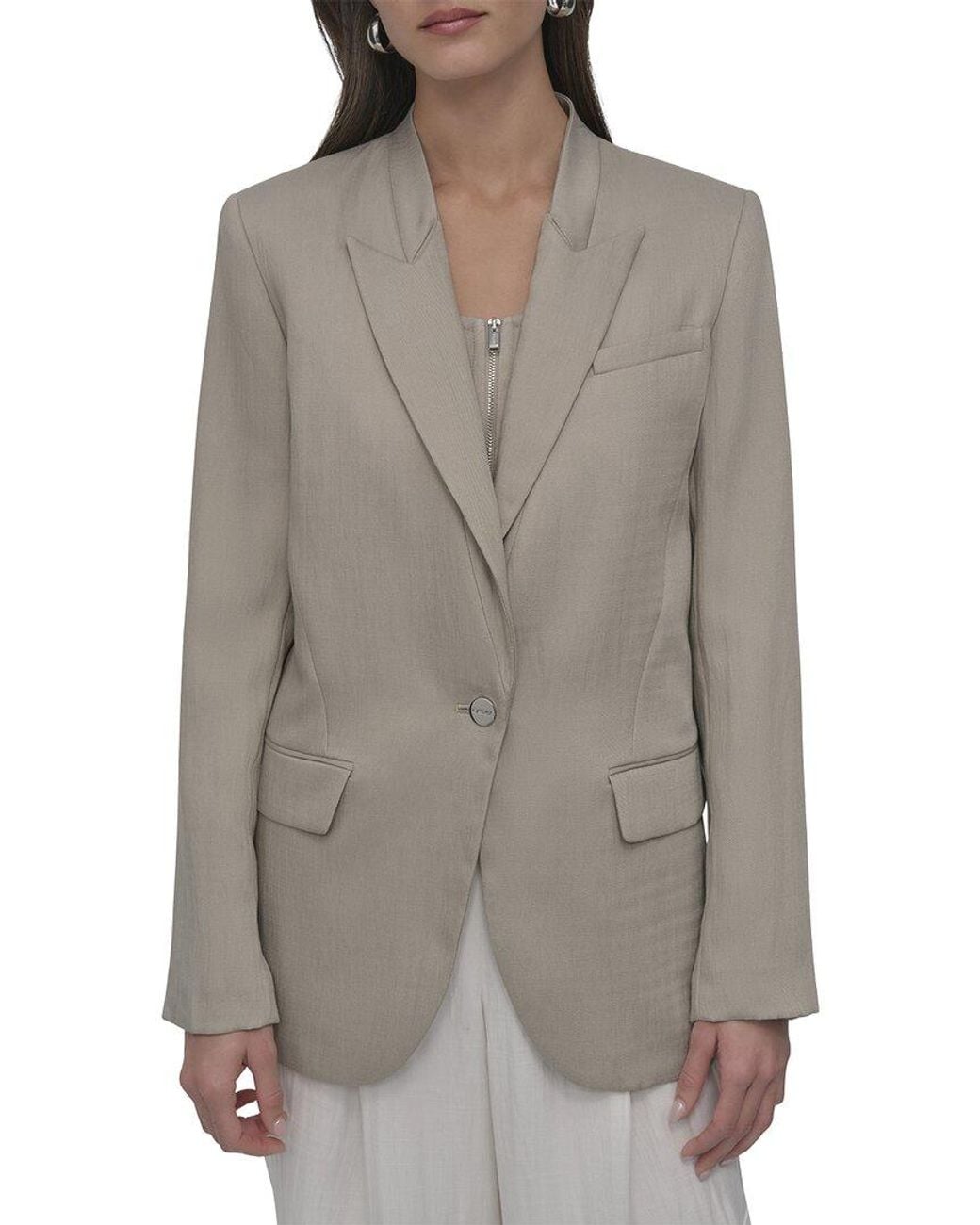 DKNY Gray Stand Collar Peak Lapel Blazer