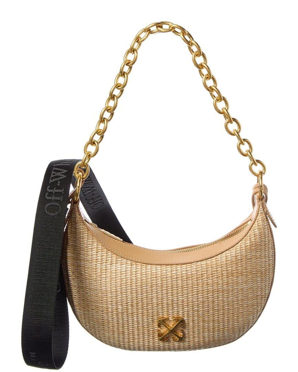 Off-White c/o Virgil Abloh Metallic Hemisphere Straw & Leather Shoulder Bag