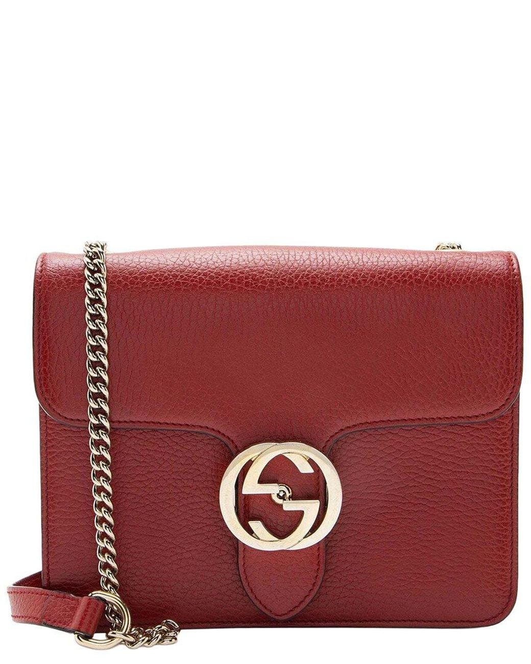 Gucci Red Grained Calfskin Interlocking G Small Shoulder Bag (authentic Pre-loved)