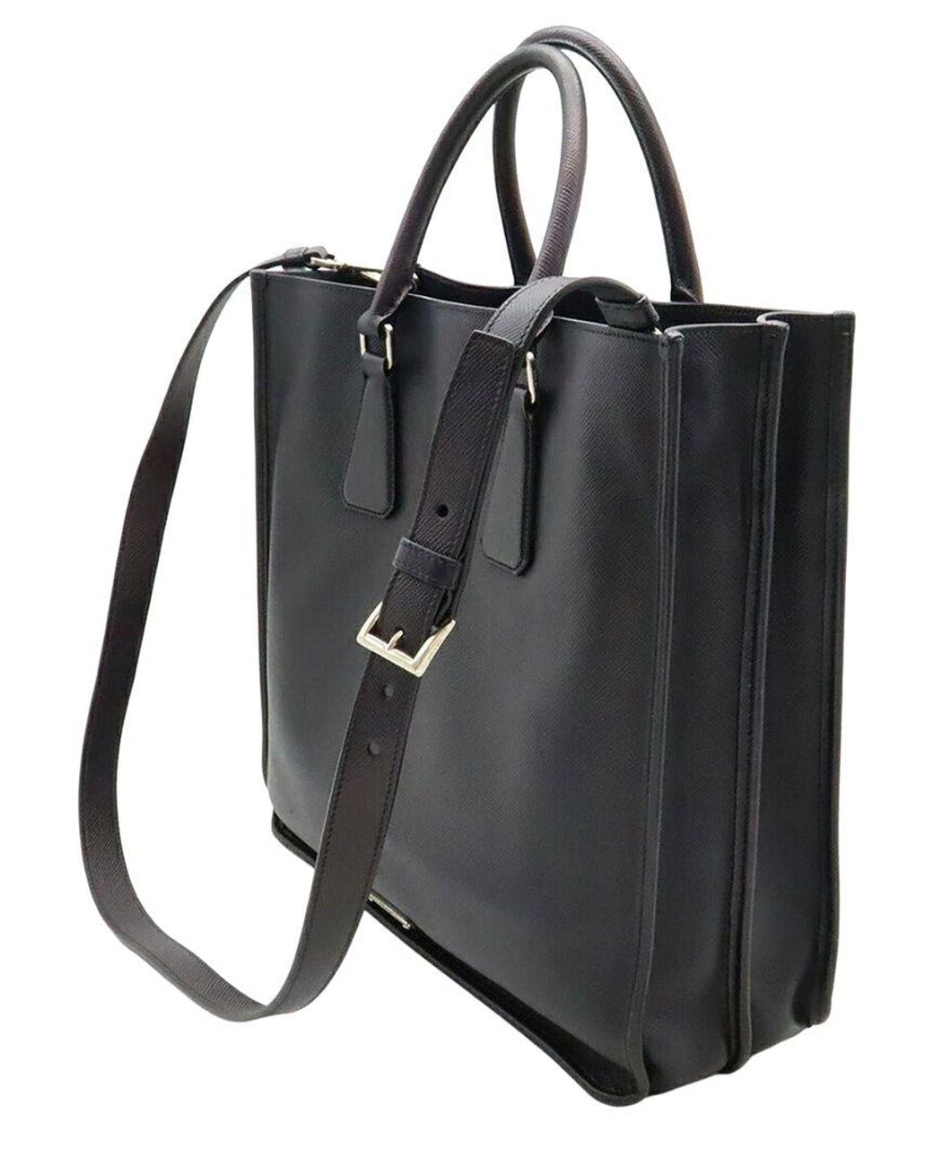 Prada Black Saffiano Leather Triangle Logo Tote (Authentic Pre-Loved)