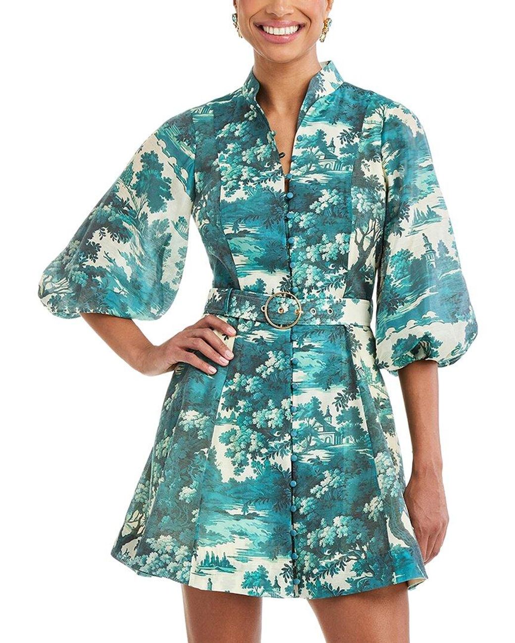 mestiza Blue Valencia Linen-Blend Mini Dress