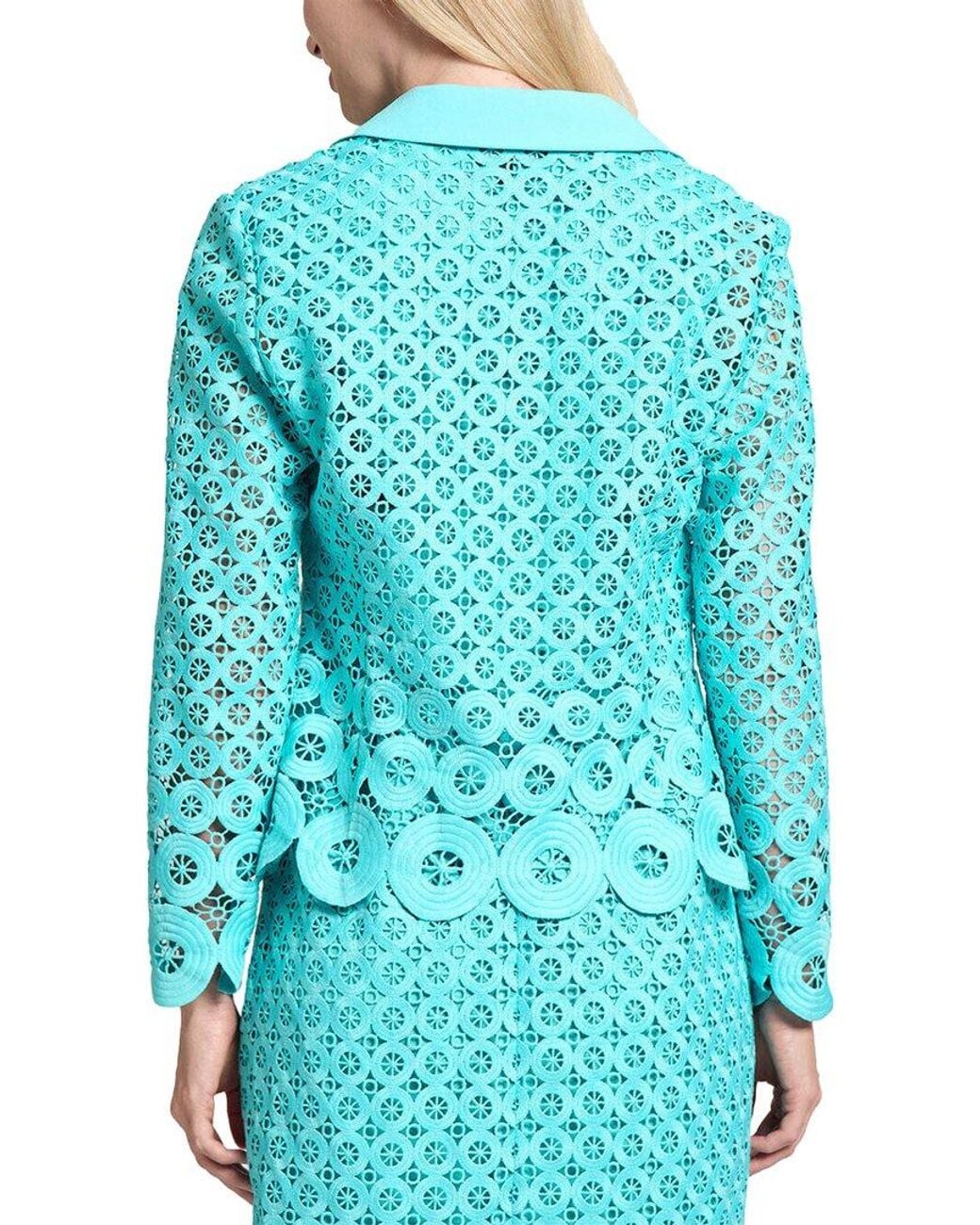Ming Wang Blue Geometric Lace Cutout Woven Jacket