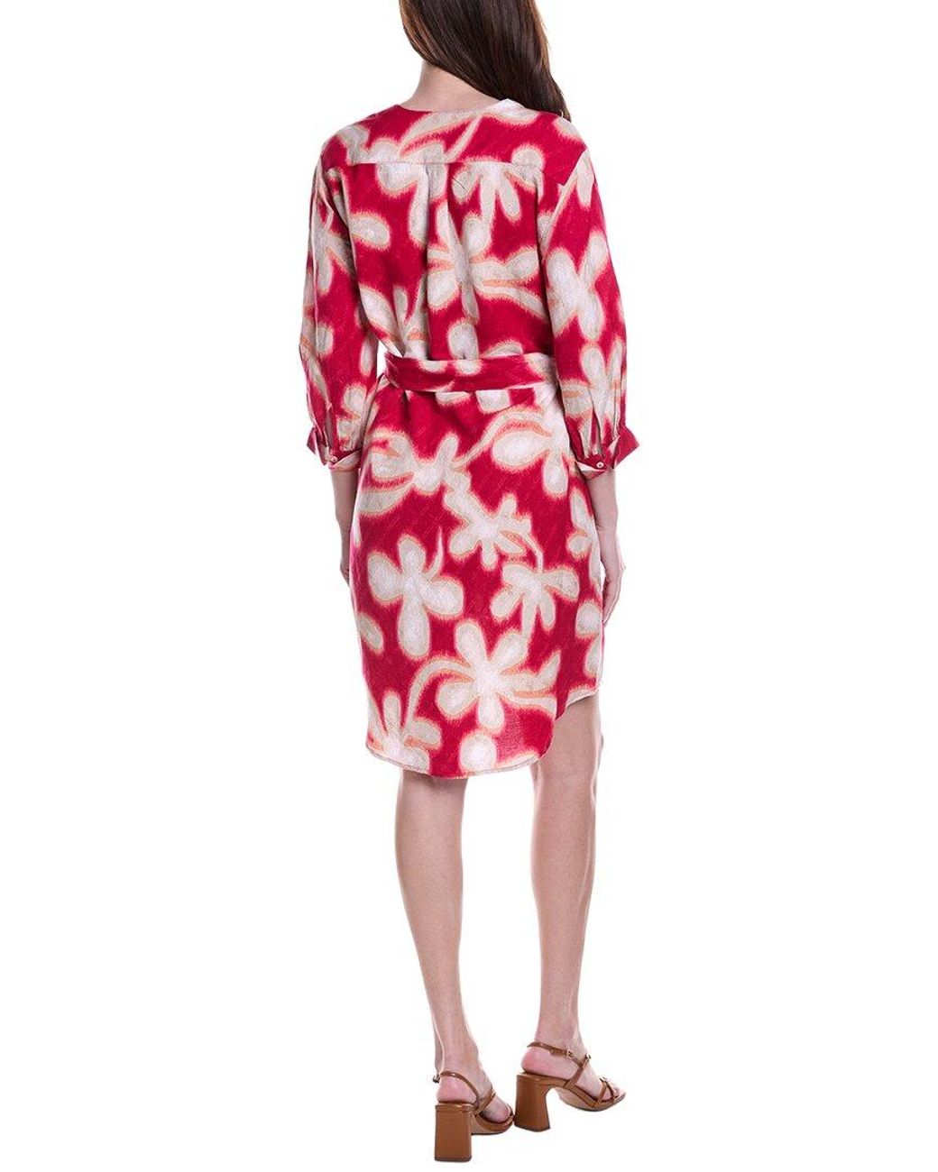 NIC+ZOE Red Flower Linen-Blend Mini Dress