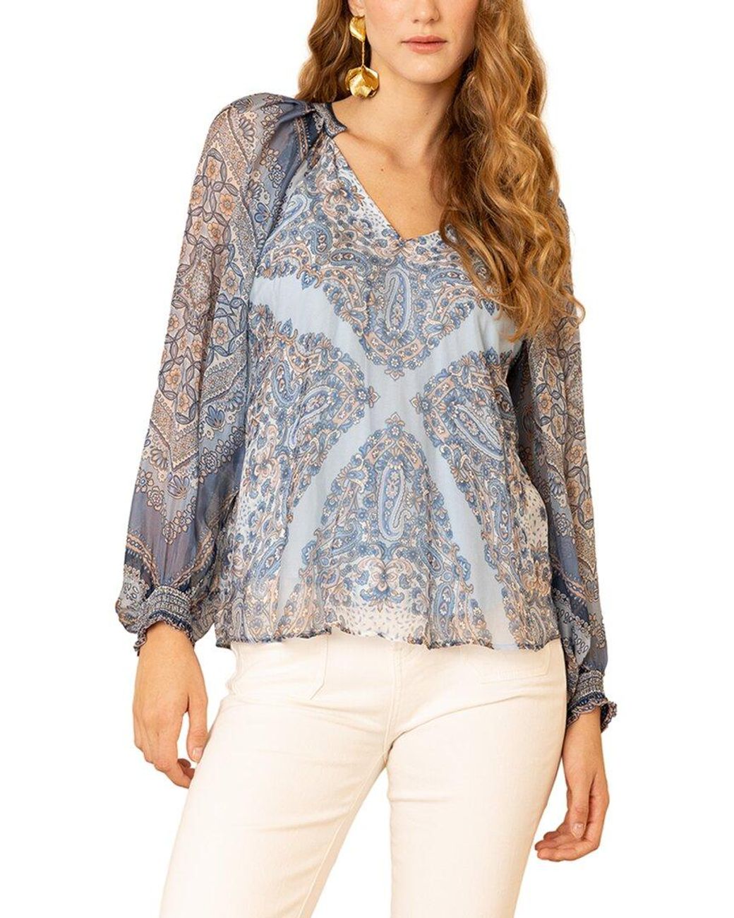 Hale Bob Blue August Silk-Blend Top